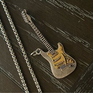 Guitar Pendant Necklace - Silver & Gold Tone